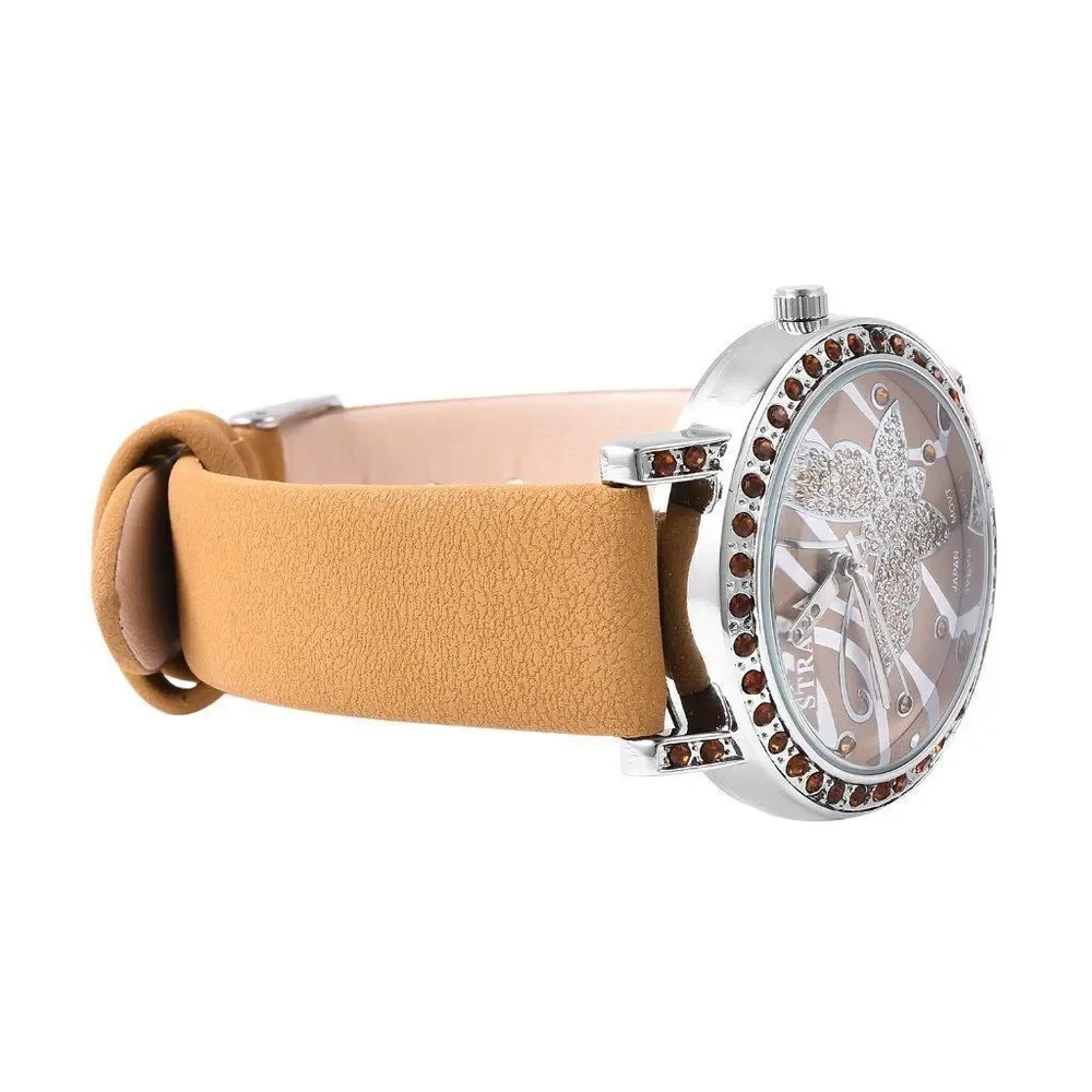 STRADA Watch Camel Faux Leather Band